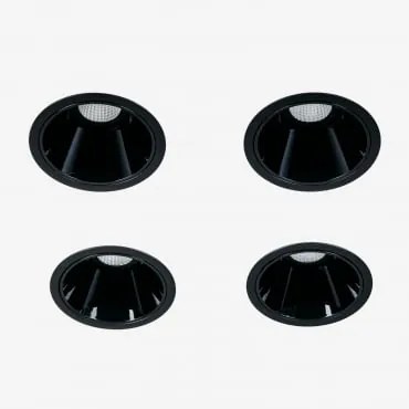 Pack 4 Wbudowanych Downlightów Led Z Okrągłymi Ramkami Ø7 Cm Do Użytku Zewnętrznego, Wykonanych Z Aluminium Luisiana Czarna & 8 W & 23º & Białe Zimne