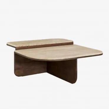 Stolik Kawowy 90x90 Cm Z Naturalnego Kamienia I Drewna Mango Clotsh Trawertyn - Sklum