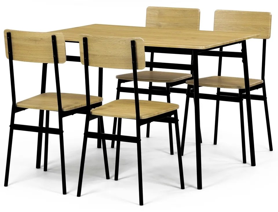Zestaw jadalniany Industrial z 4 krzesłami, 110 x70 x 76 cm, dziki dąb