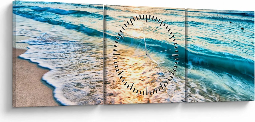 Obraz - Plaża morska (z zegarem) (90x30 cm)