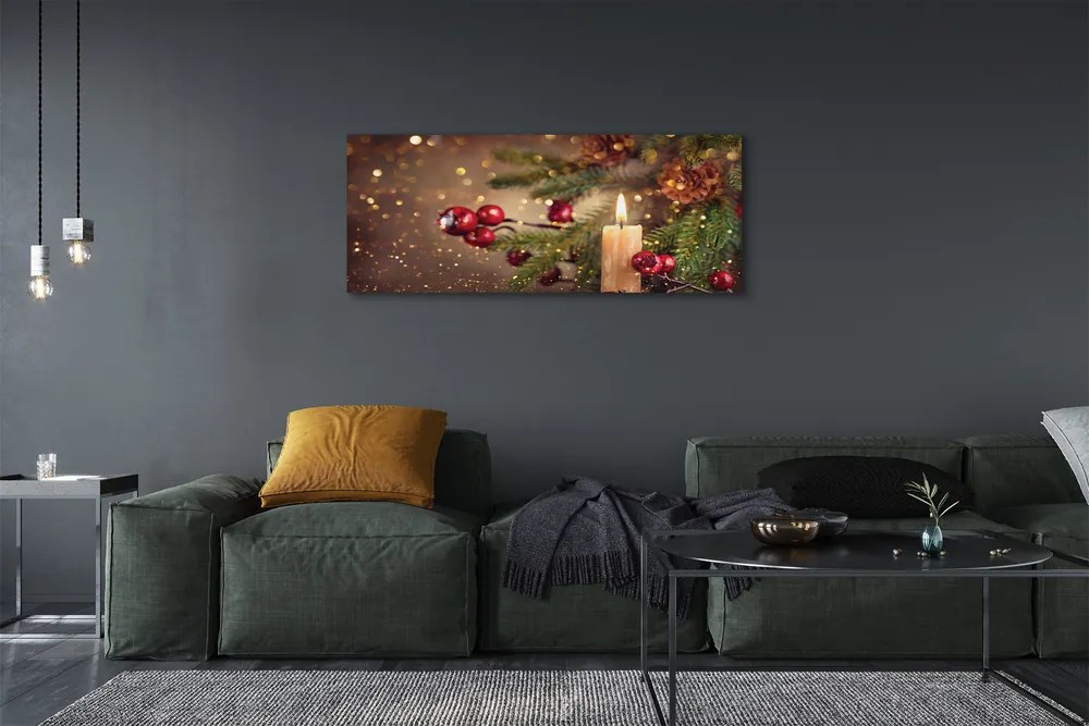 Obraz na płótnie Świeca, Gałązki, Bombki i Szyszki
