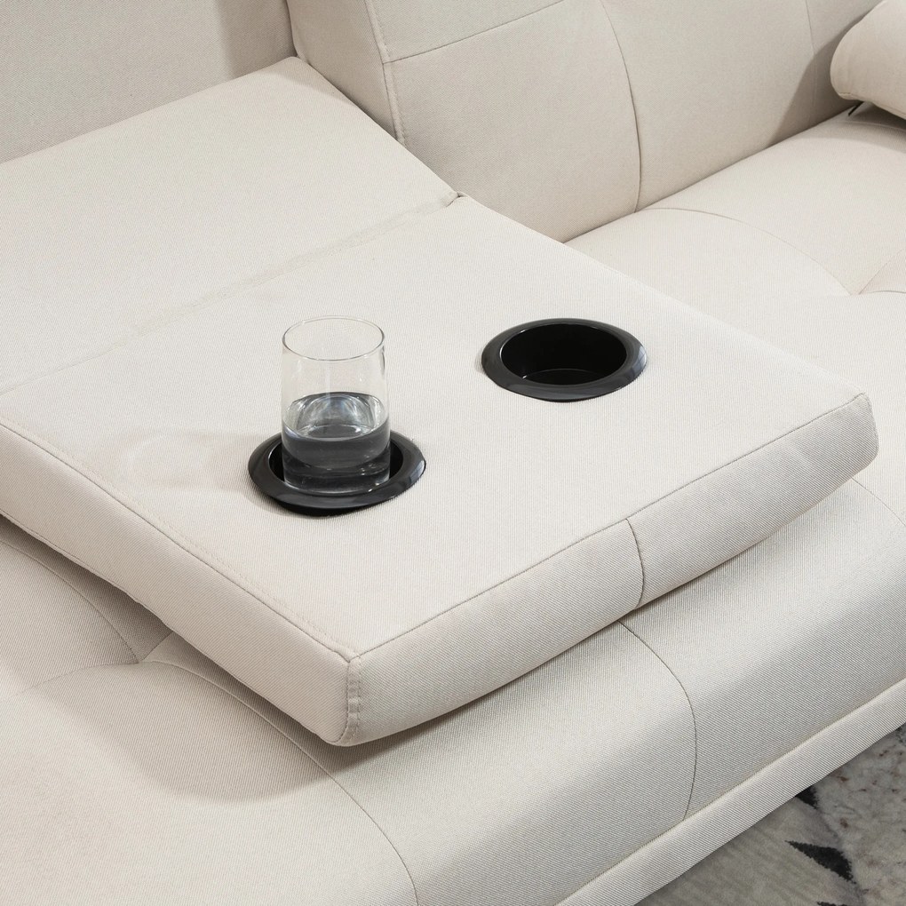 HOMCOM Sofa rozkładana 3-osobowa z rozkładanym stolikiem Len Beżowa | Aosom PL