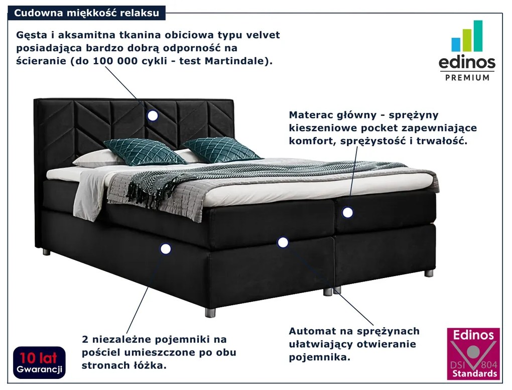 Czarne łóżko z pikowanym zagłówkiem 5 rozmiarów S2-K31