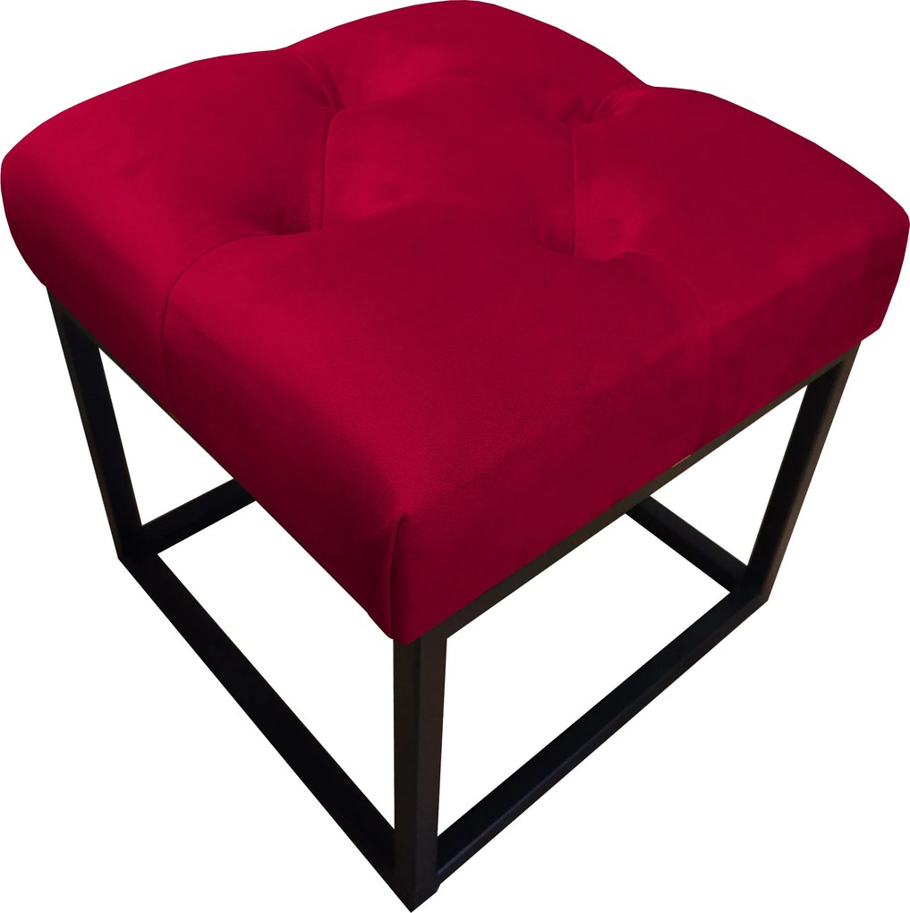 Pufa CHESTERFIELD tkanina Welur loft ławka podnóżek metal : Kolor Stelaża - Czarny , Kolor tkaniny - VELVET - MG31, Typ tkaniny - Velvet