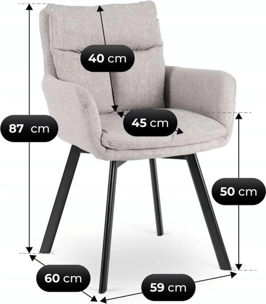 Krzesło Tapicerowane Obrotowe do Salonu CORTADO Szare Nowoczesne
