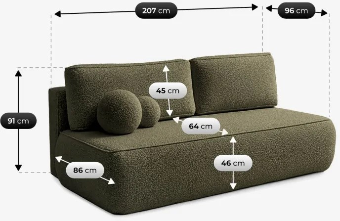 Sofa z Funkcją Spania ARVETO Oliwkowa Boucle Nowoczesna