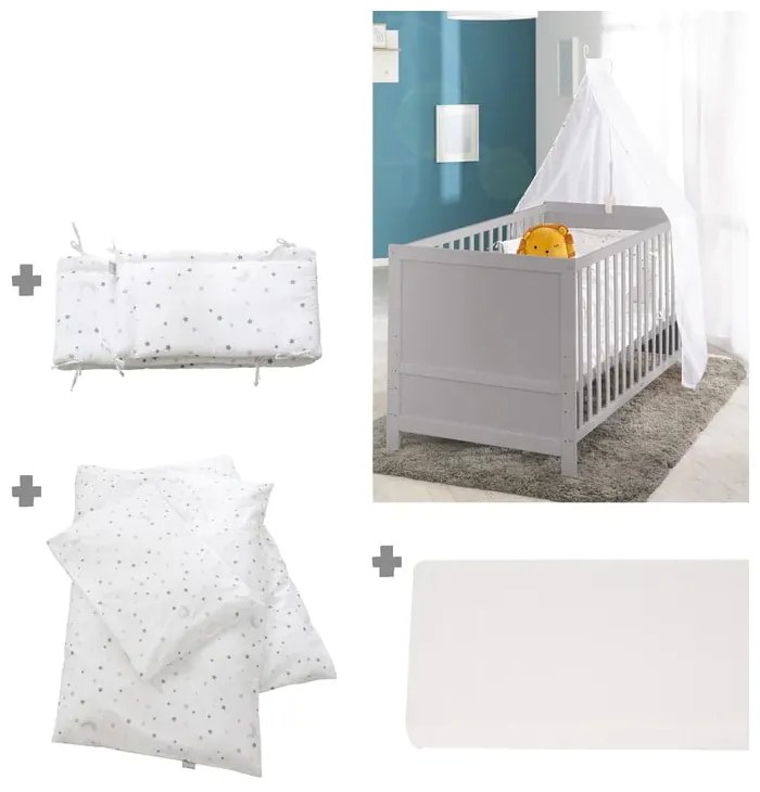 Jasnoszare łóżeczko z baldachimem 70x140 cm Sternenzauber – Roba