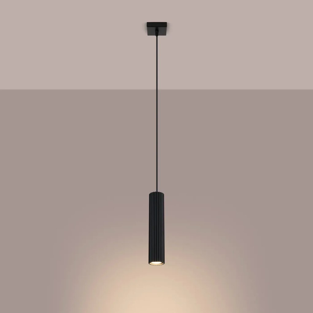 Lampa wisząca KARBON 1 czarna ryflowana SOLLUX  LIGHTING