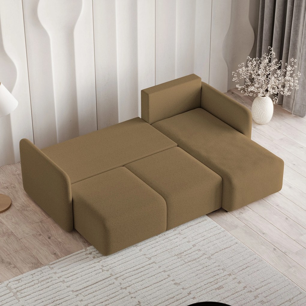 Masseno Narożnik SUVINO z funkcją spania i pojemnikiem na pościel Narozniki L, Rozkładana sofa - Miodowy, QUELLE 17