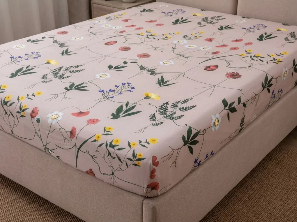 PrzytulneMieszkanie.pl Prześcieradło z mikrofibry HERBAR beżowe 90x200 cm