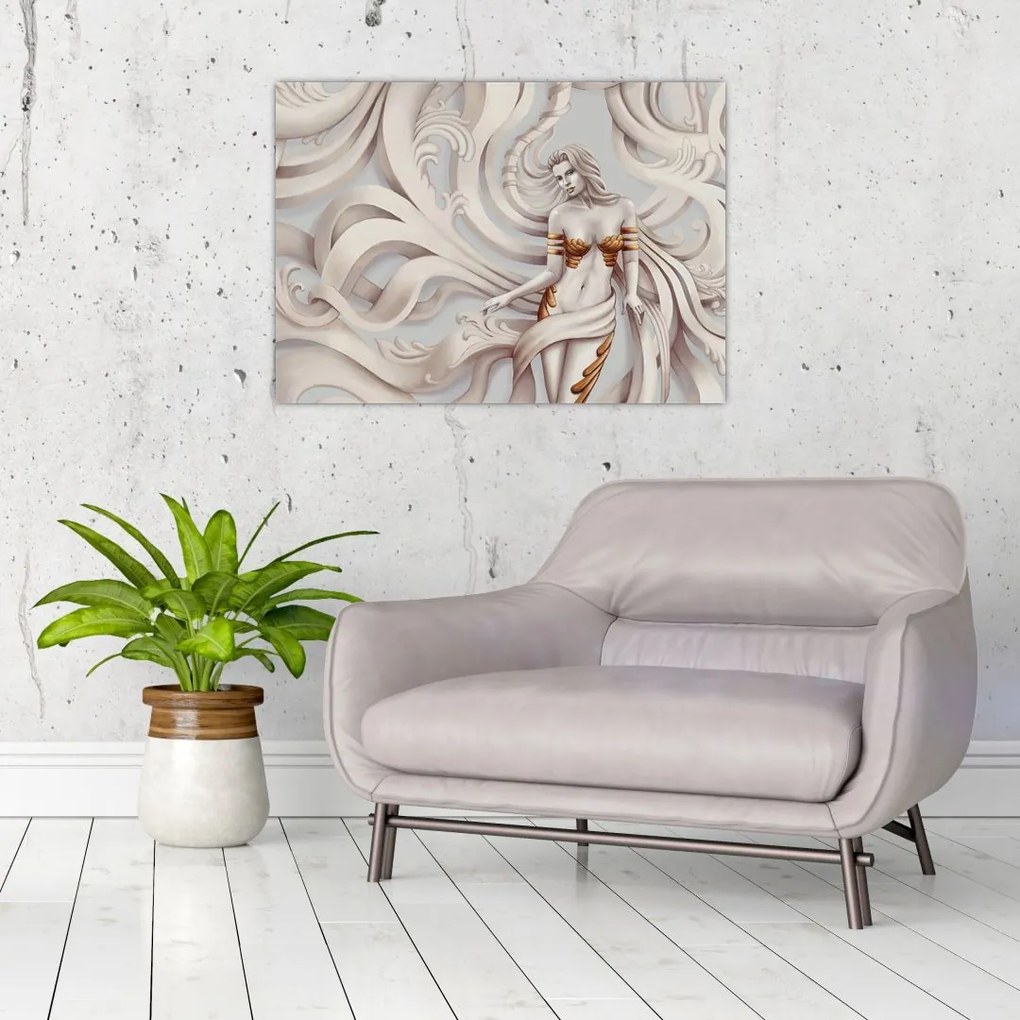 Obraz bogini z motywem kwiatowym (70x50 cm)