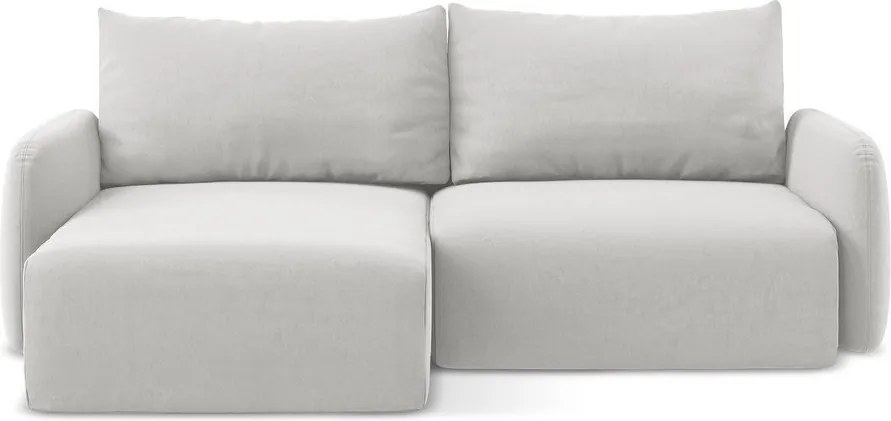 Jasnoszary aksamitny rozkładany/ze schowkiem narożnik (lewostronny/z szezlongiem) Kalena – Makamii