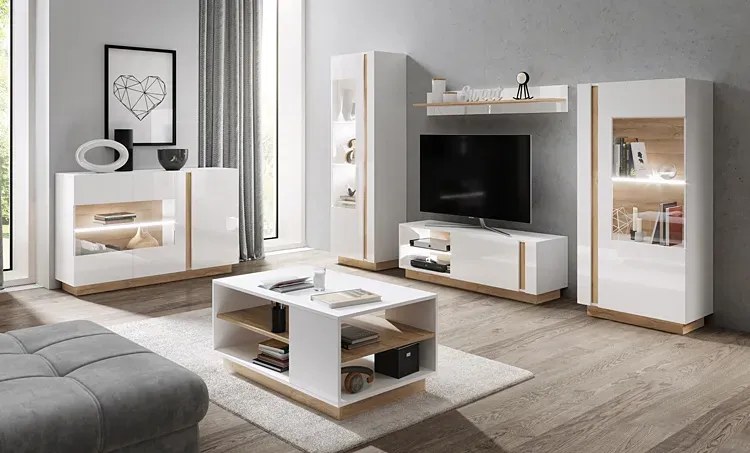 Komoda Z Biały Witryną + Dąb Grandson K6-P31