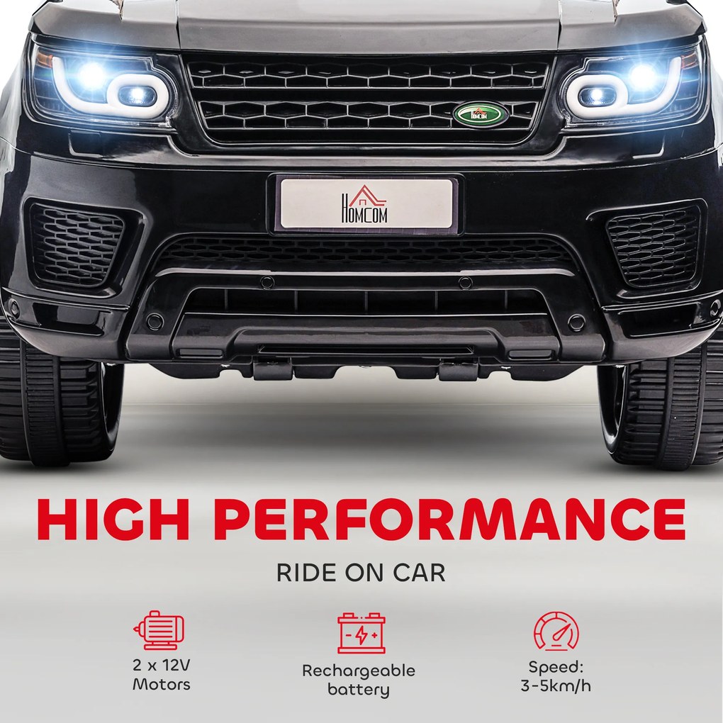 HOMCOM Elektryczny SUV dla dzieci z bezpiecznym pasem pilotem i funkcjami świetlnymi oraz muzycznymi Czarny pojazd do 5 kmh | Aosom PL