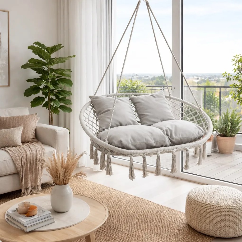 Dwuosobowa huśtawka ogrodowa - bocianie gniazdo Nestio HC-2502-LG, kolor jasny szary