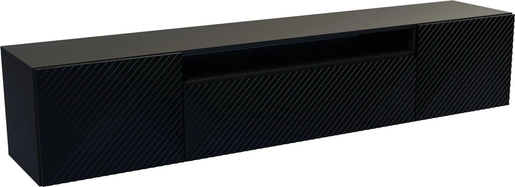 Szafka RTV CAVA - Czarny / Wisząca / Front Czarny / 3 drzwi / 200 cm