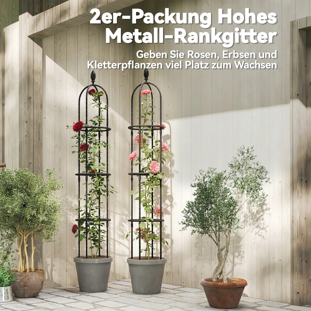 Outsunny Podpóra do pnączy 2 szt. 174 cm Obelisk ze stali, zdejmowana podpórka dla roślin pnących, do róż | Aosom PL