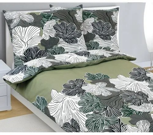 Bellatex Bawełniana pościel Kwiat khaki zielony,140 x 200 cm, 70 x 90 cm
