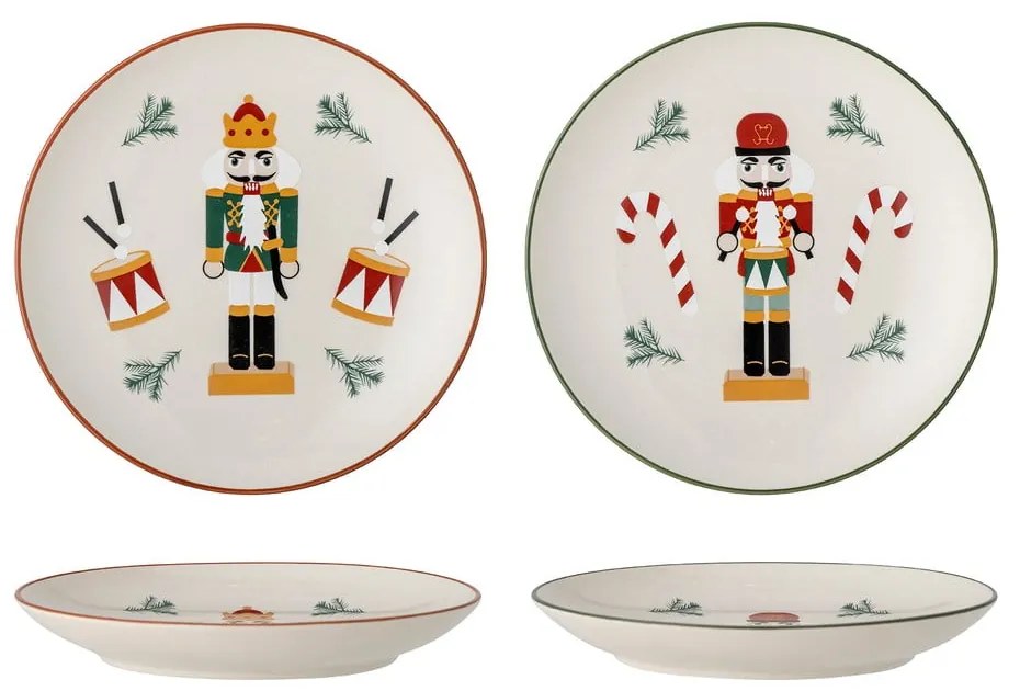 Kremowe kamionkowe talerze deserowe ze świątecznym motywem zestaw 2 szt. ø 16 cm Jolly – Bloomingville