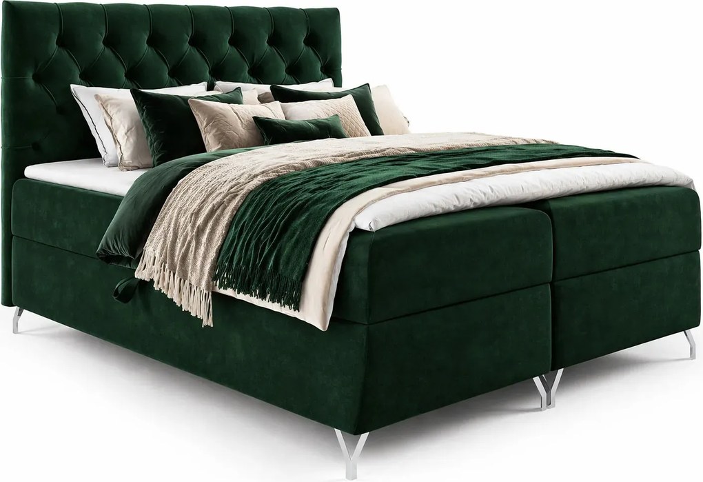 Ciemnozielone tapicerowane welurem łóżko 5 rozmiarów F3-N85