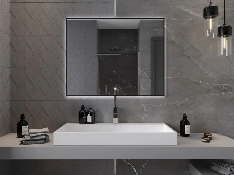 Mexen Erma lustro łazienkowe podświetlane 100 x 80 cm, LED 6000K, antypara, rama czarna - 9814-100-080-611-70