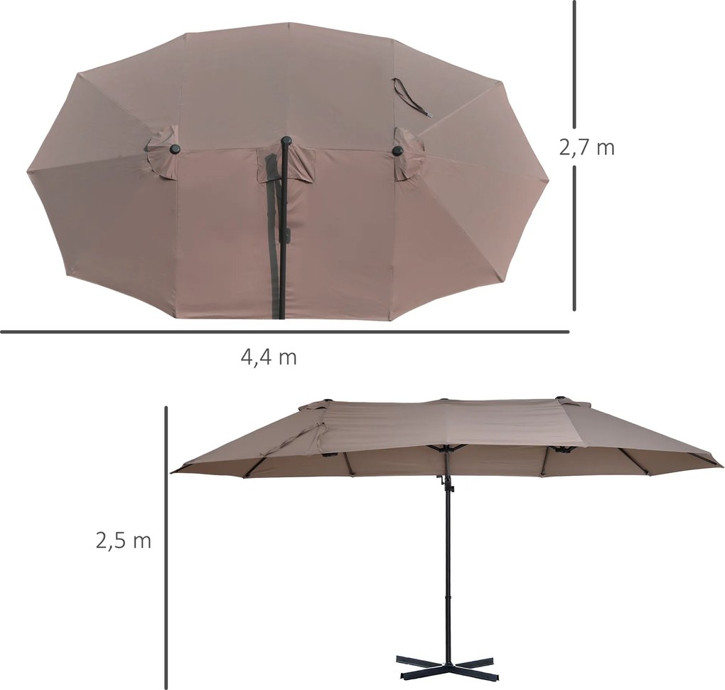 Outsunny Podwójny Parasol z Korbką Ochrona Przeciwsłoneczna Metal Brązowy Ogrodowy | Aosom PL