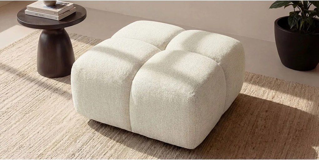 Pufa, podnóżek, tkanina szenilowa Puente, Ecru, Averro