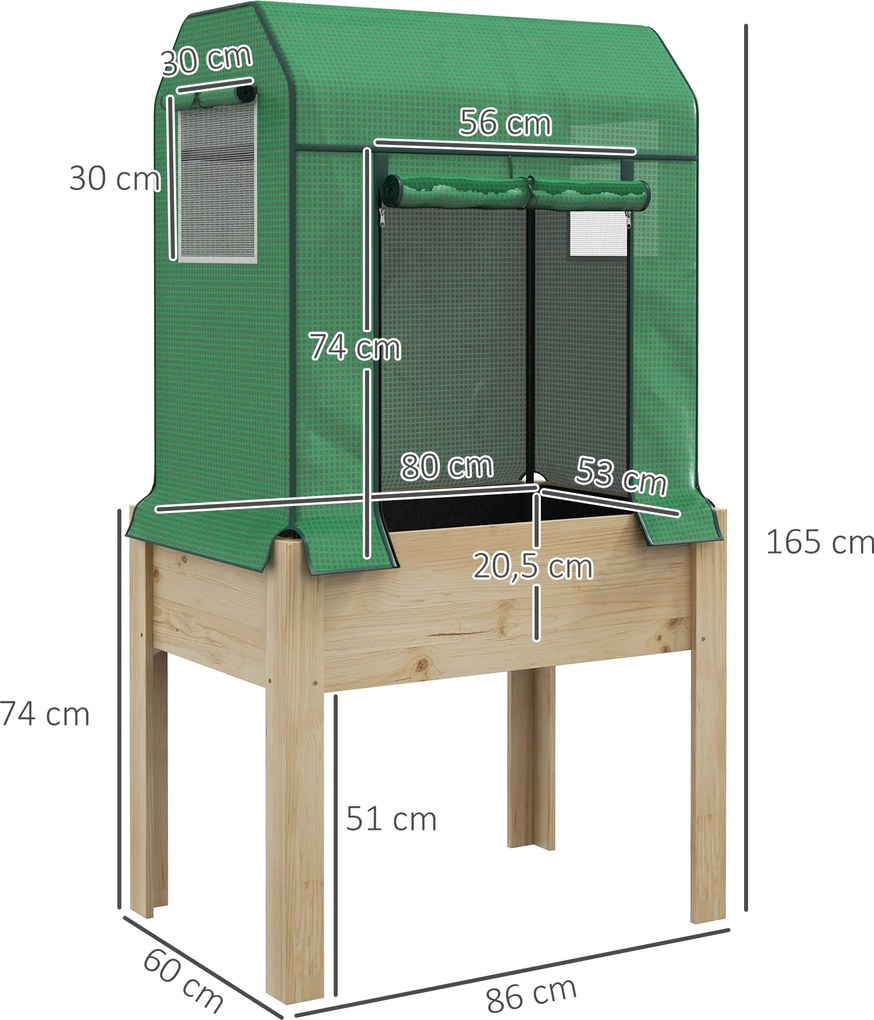Outsunny Grządka Warzywna z Pokryciem Foliowym, Vliesem, Drewno Naturalne+Metal, 86 x 60 x 165cm