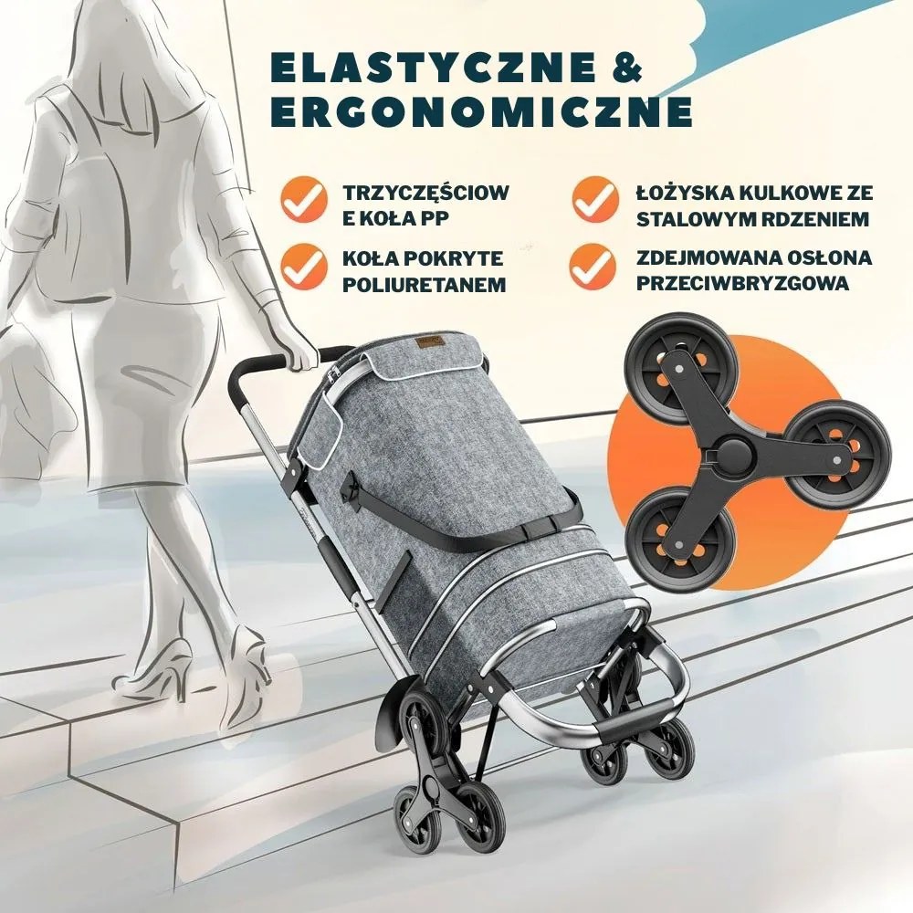Torba na zakupy na kółkach do schodów COMFORT, 50l, szara Jurhan