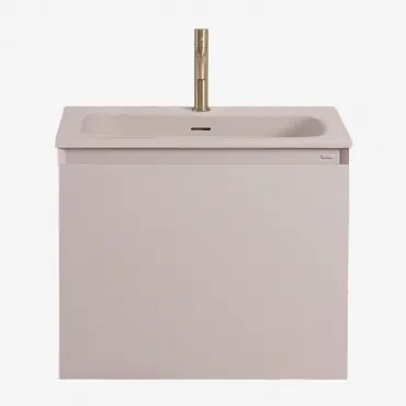 Zestaw Wiszących Mebli Łazienkowych Zintegrowany Z Umywalką Macrae Nature & Bezlusterkowiec & Złoto ↑20 Cm - Sklum