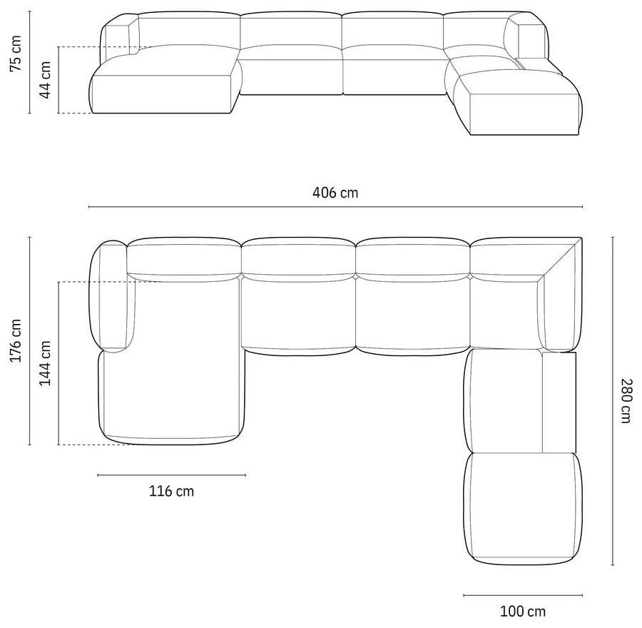 Czarny narożnik modułowy (prawostronny/w kształcie litery U) Martina – Micadoni Home