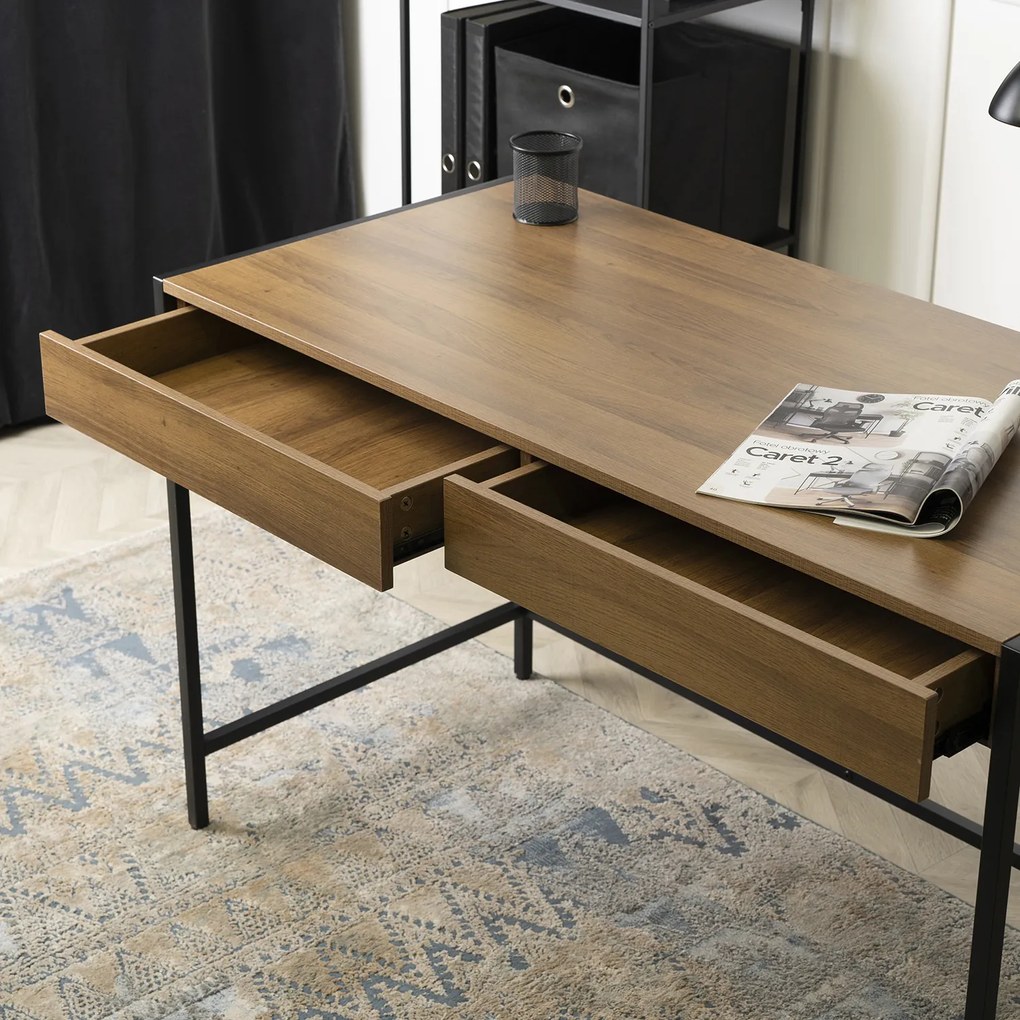 Biurko do Gabinetu z Szufladami ALLY 123 cm Orzech/Czarny Nowoczesne Loft