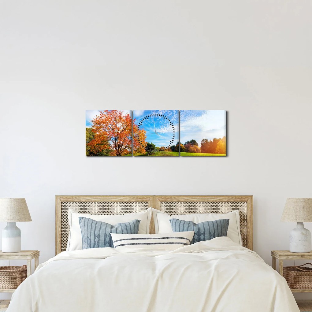 Obraz - Jesienny krajobraz (z zegarem) (90x30 cm)