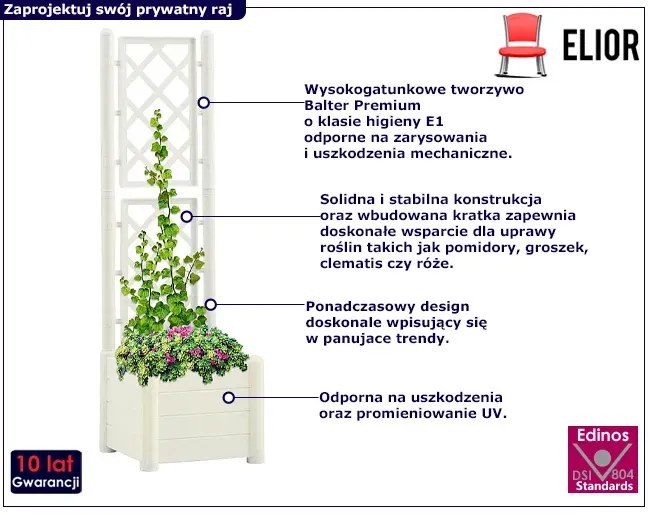 Biała rustykalna donica ogrodowa z trejażem - Karolis