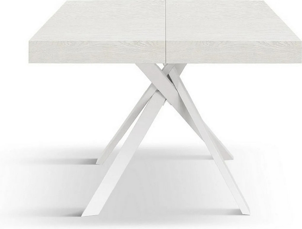 Biały stół z drewna jesionowego, białe metalowe nogi 95x90-145x90cm - FORTE DEI MARMI