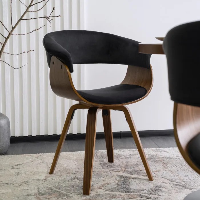 Krzesło Tapicerowane z Drewna Giętego Do Jadalni OHIO 2 Czarne Welurowe Nowoczesne Loft