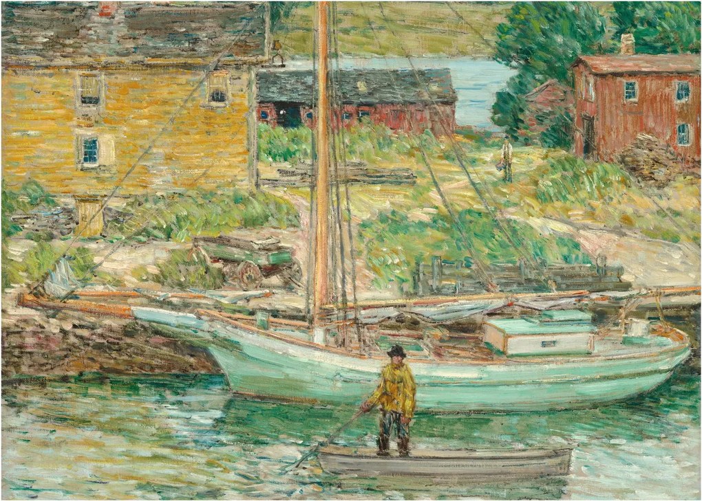 Obraz na szkle - Childe Hassam, Oyster Sloop, Cos Cob, reprodukcje (70x50 cm)