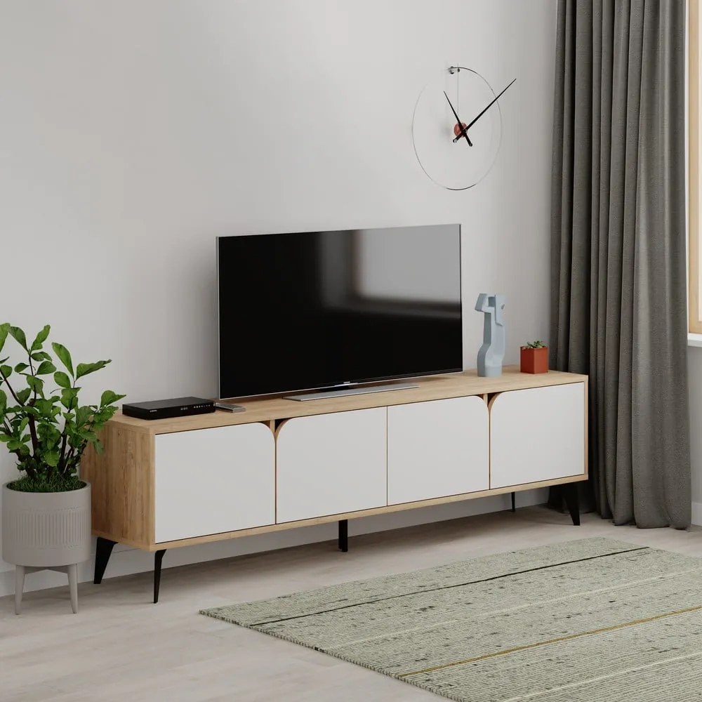 Biała szafka pod TV w dekorze dębu 180x51 cm Nola – Marckeric