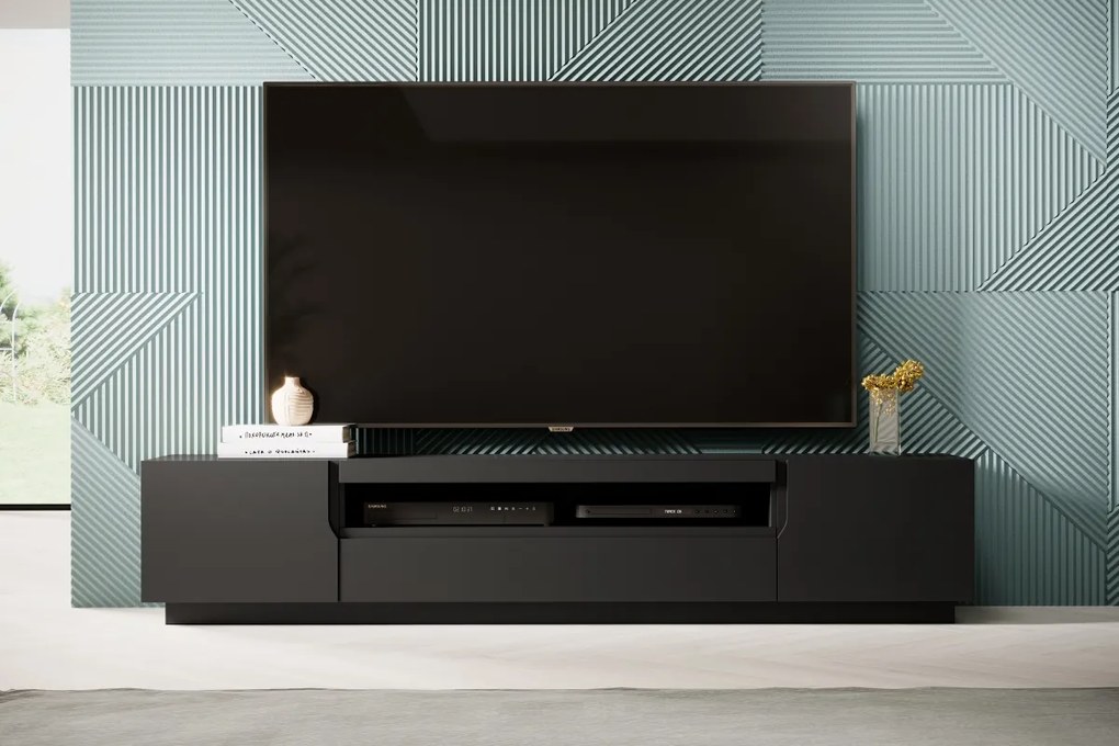 Szafka RTV Loftia 200 cm dwudrzwiowa z wnęką - czarny / czarny mat