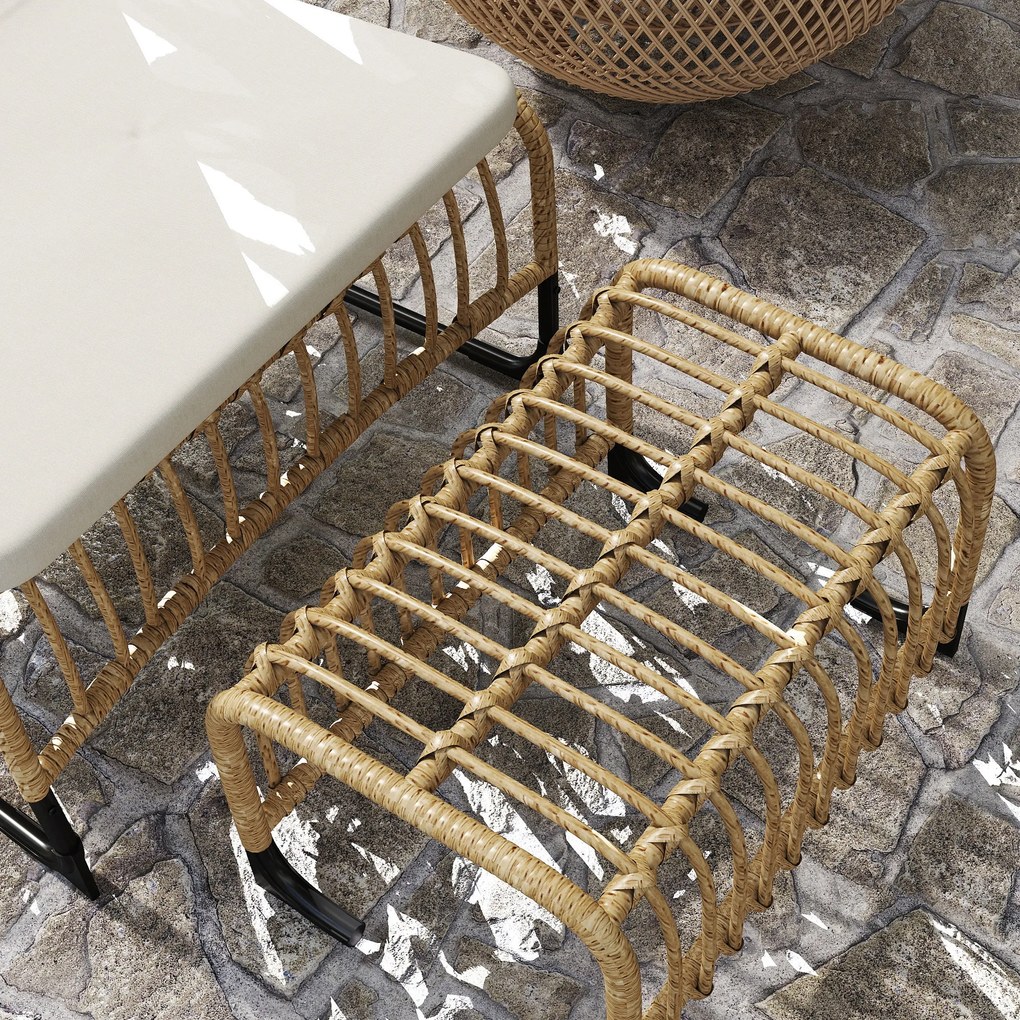 Outsunny Rattanowy Fotel Relaksacyjny z Podnóżkiem Odporny na UV, z Poduszką, 65 x 93 x 80 cm, Kolor Drewna Naturalnego