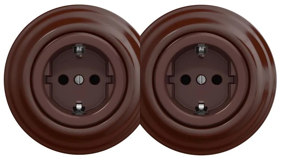 Kliklap - Podwójne retro gniazdo domowe z ramką SCHUKO 230V, brązowe
