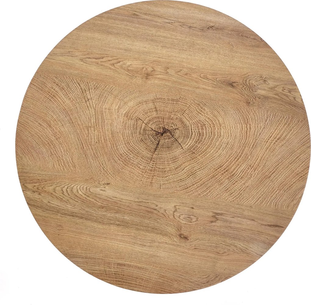 Stolik kawowy okrągły Liviano 80 cm z metalowymi nogami - dąb naturalny / czarny