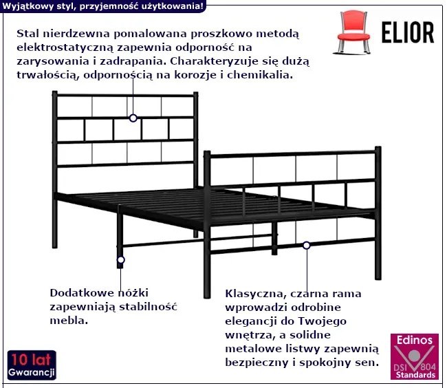 Czarne Pojedyncze Łóżko 90X200 Delisado