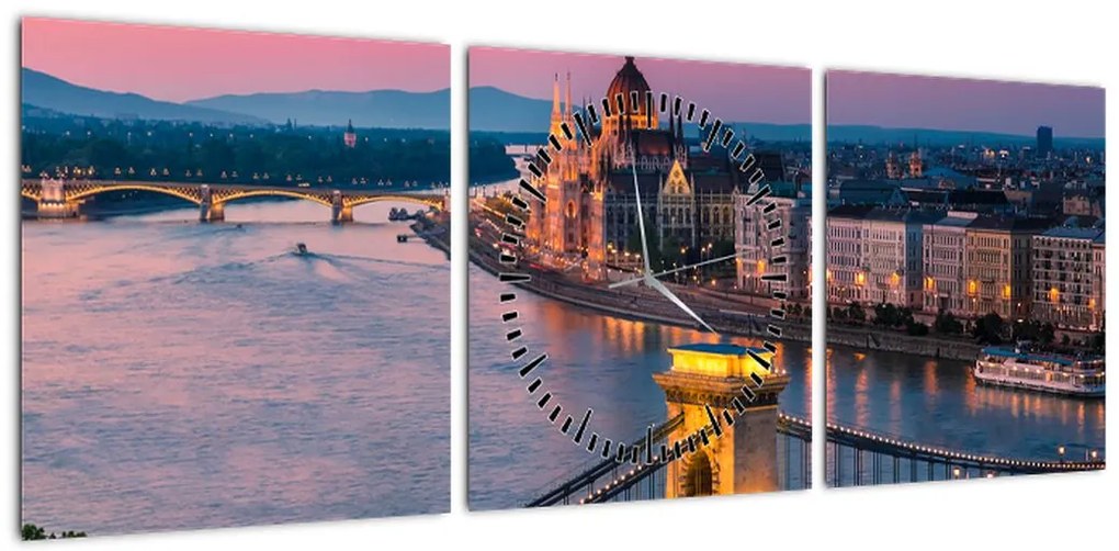 Obraz - Panorama miasta, Budapeszt, Węgry (z zegarem) (90x30 cm)