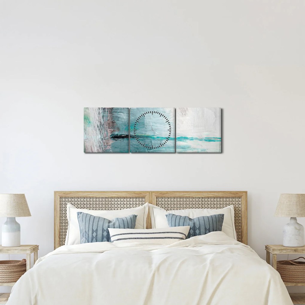 Obraz - Abstrakcyjny obraz olejny (z zegarem) (90x30 cm)