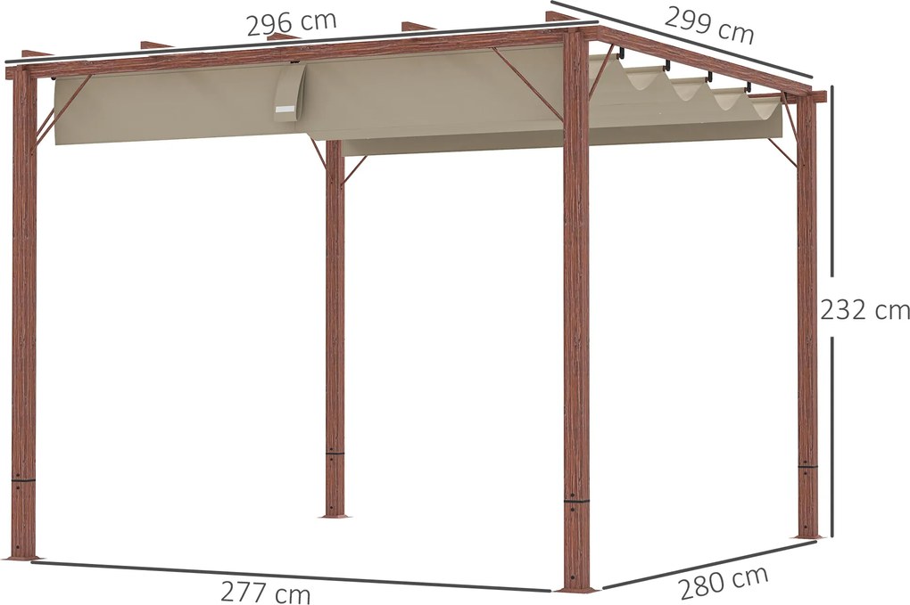 Outsunny Garten-Pergola 3 x 3 m, Regulowane Zadaszenie Tarasu, Rama z Aluminium, Ochrona przed Słońcem UPF30+, Drewno Naturalne