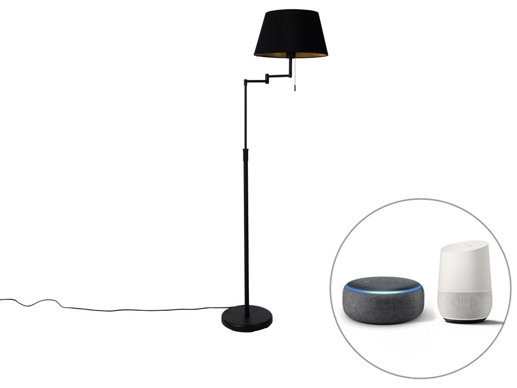 Inteligentna lampa podłogowa czarna z czarnym kloszem, w tym Wi-Fi A60 - Ladas Deluxe Nowoczesny Oswietlenie wewnetrzne