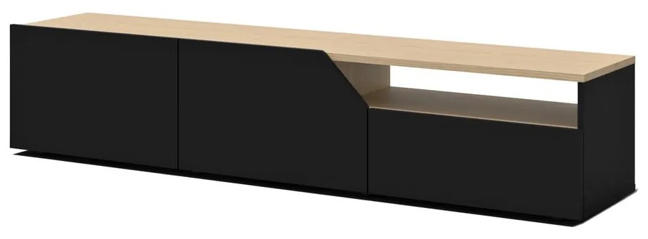 Czarna szafka pod TV z blatem w dekorze dębu 180x38 cm Verone – TemaHome