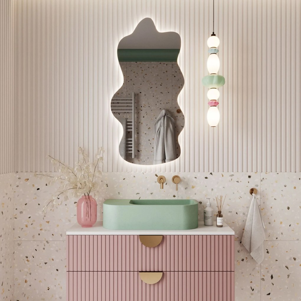 Lustro dekoracyjne w kształcie chmurki oszlifowane podświetlane CLOUD LED | Różne rozmiary : Kolor tafli szkła - Grafit, Rozmiar - 200 x 100 cm