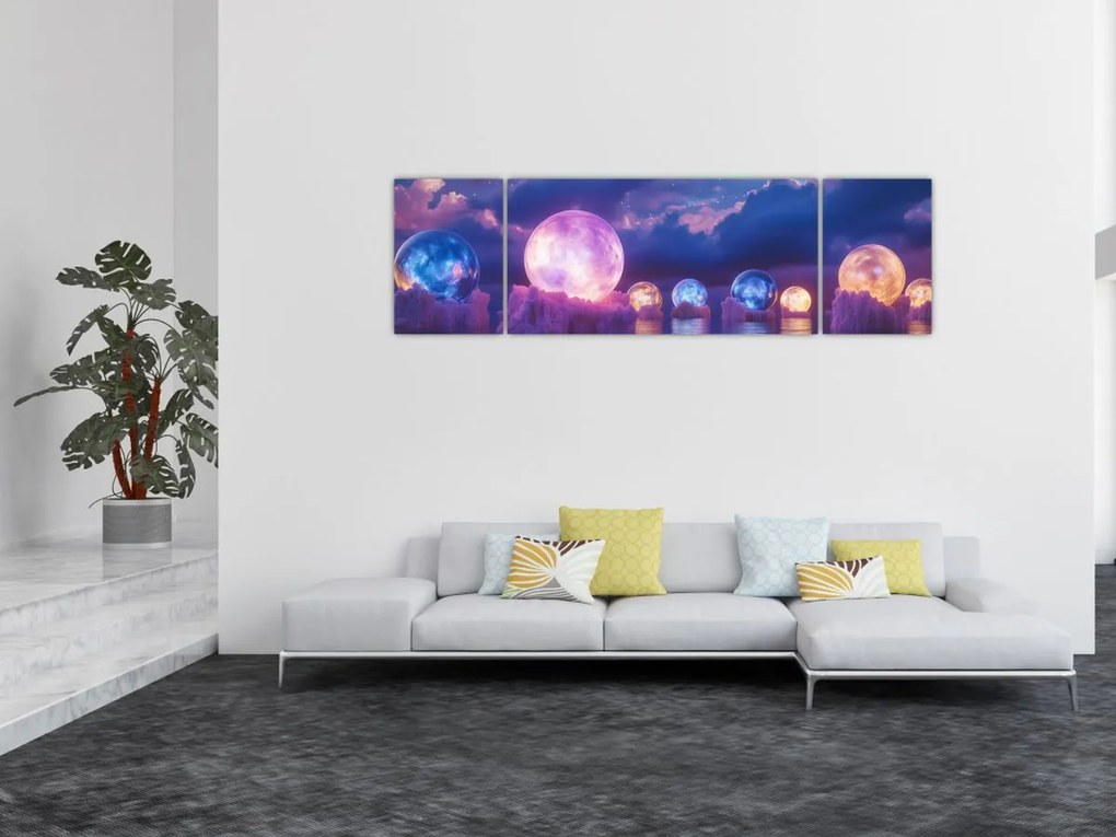 Obraz - Planety na wodzie (170x50 cm)
